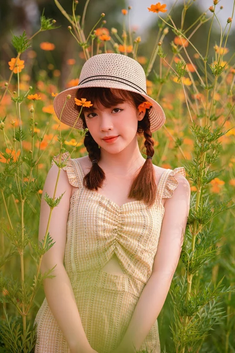 woman, flower, petals, plant