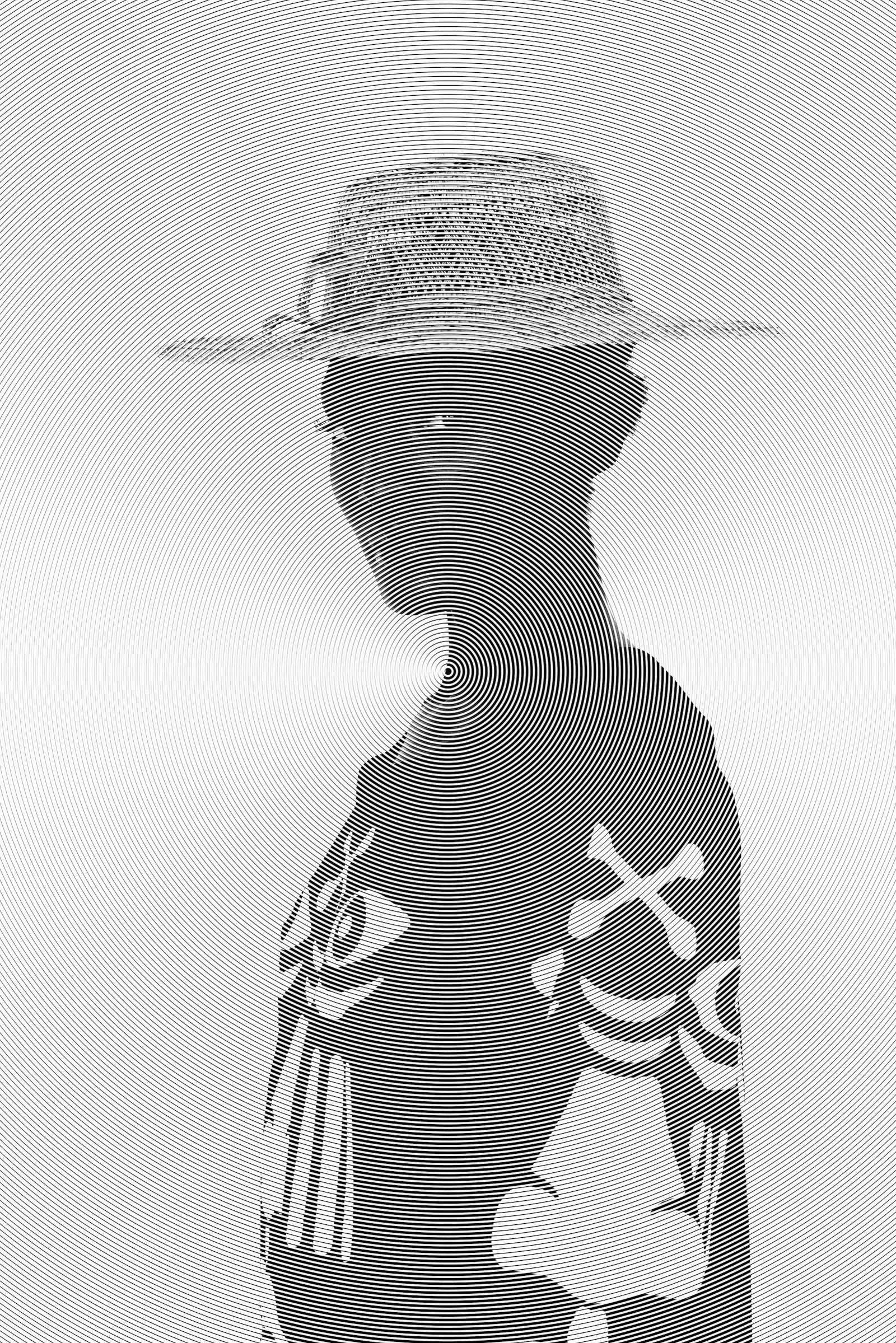 a black and white photo of a person wearing a hat