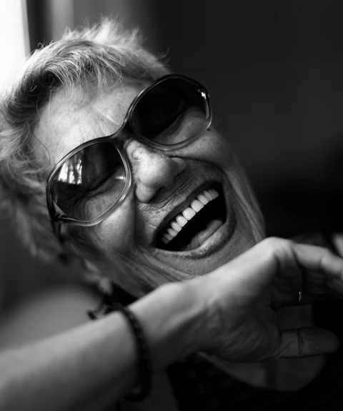 black and white, happy, woman
