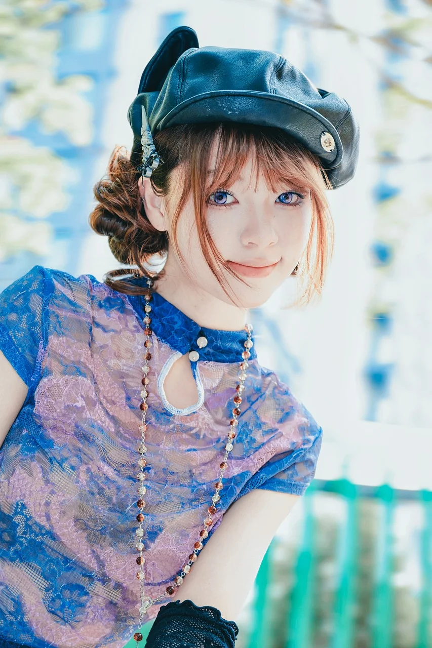ファッション, 女性, 帽子, ブルー