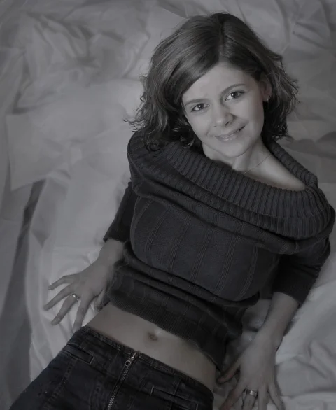 woman, model, happy, black and white