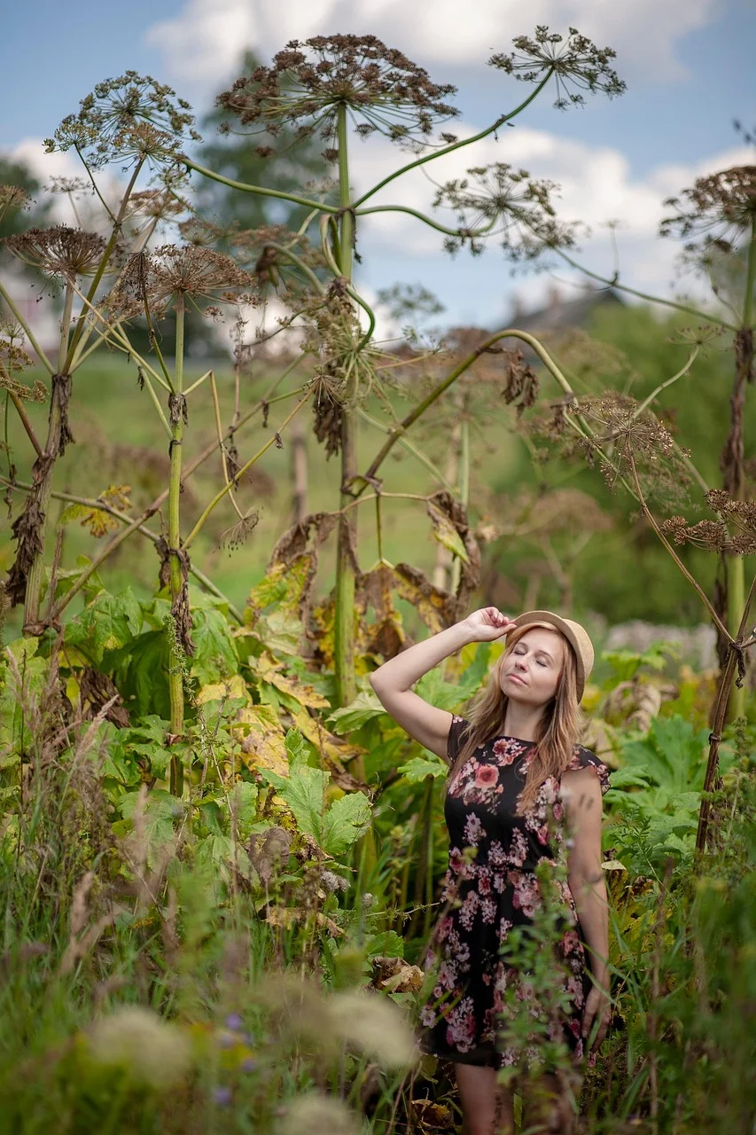 hogweed, plant, young woman, woman