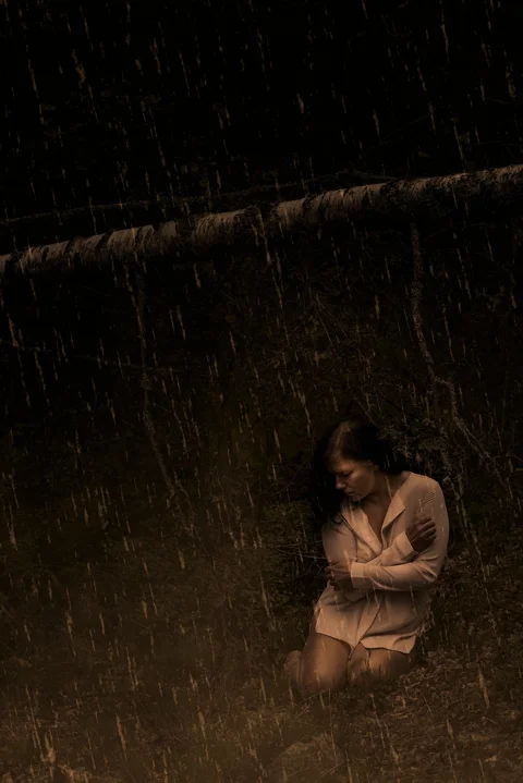 rain, grief, woman, portrait