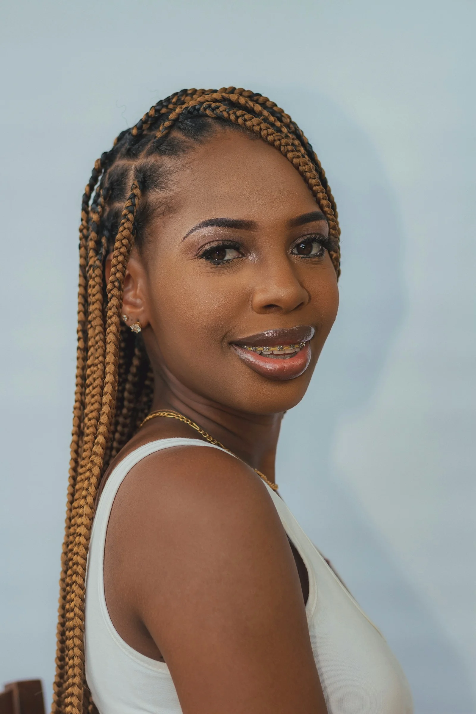 a woman with a braided hair