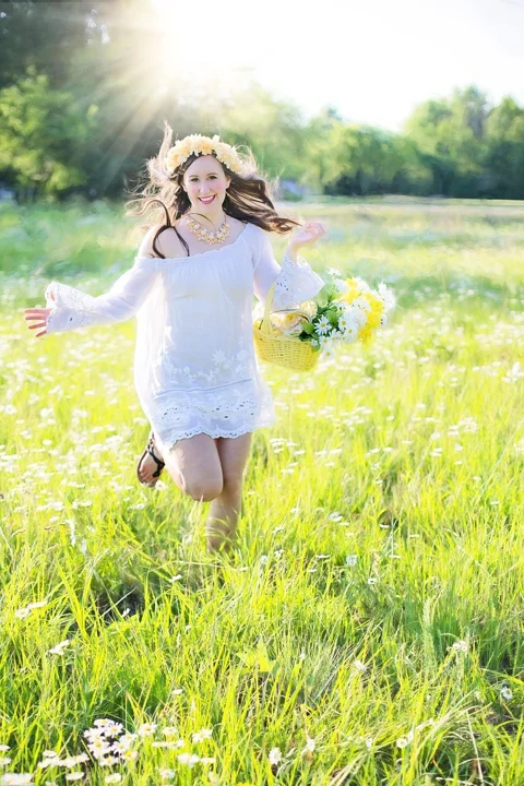 young woman, running, pretty woman, happy