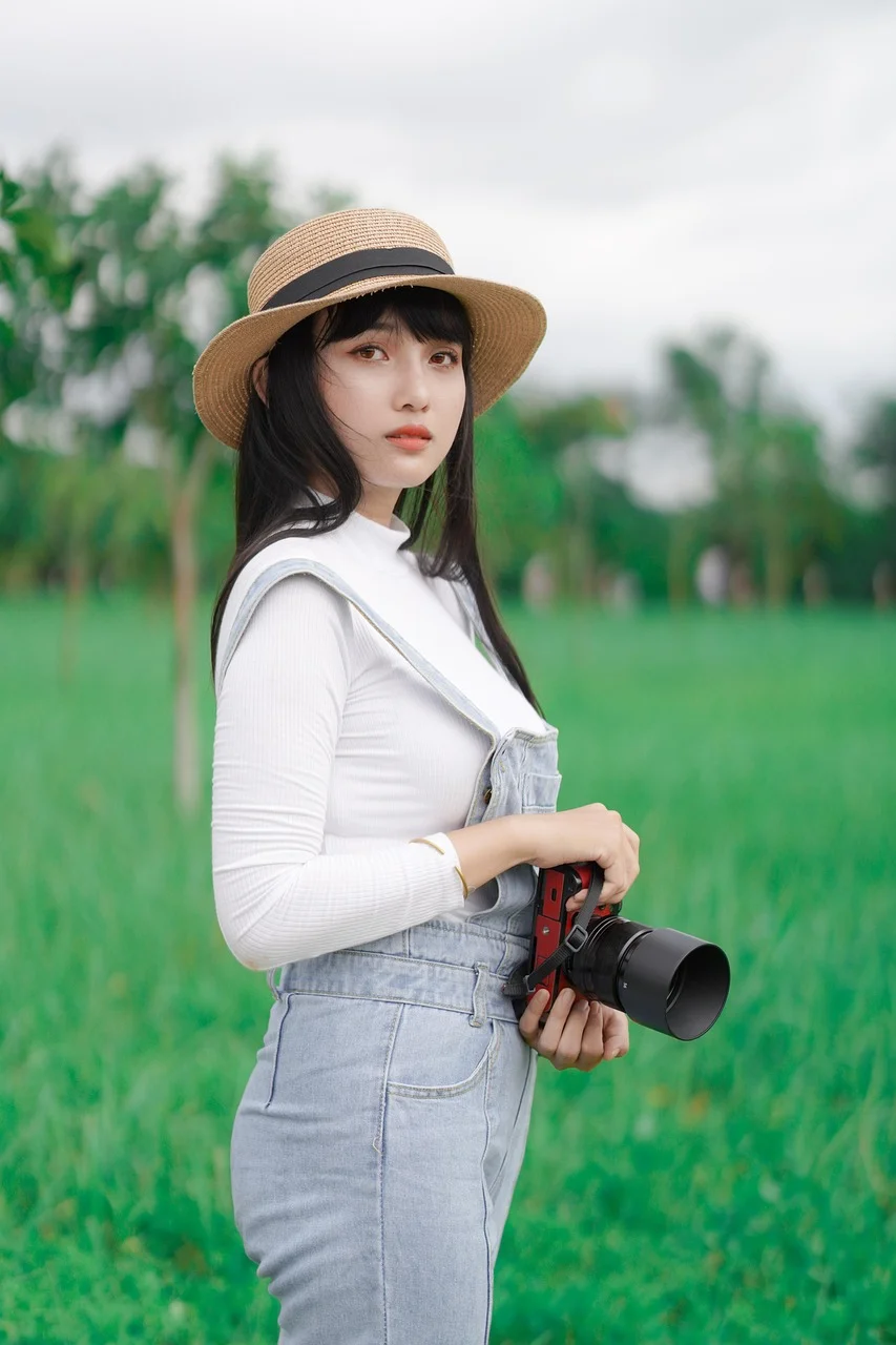 woman, model, camera, hat