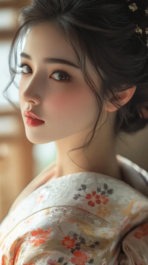 beautiful, woman, japanese, kimono