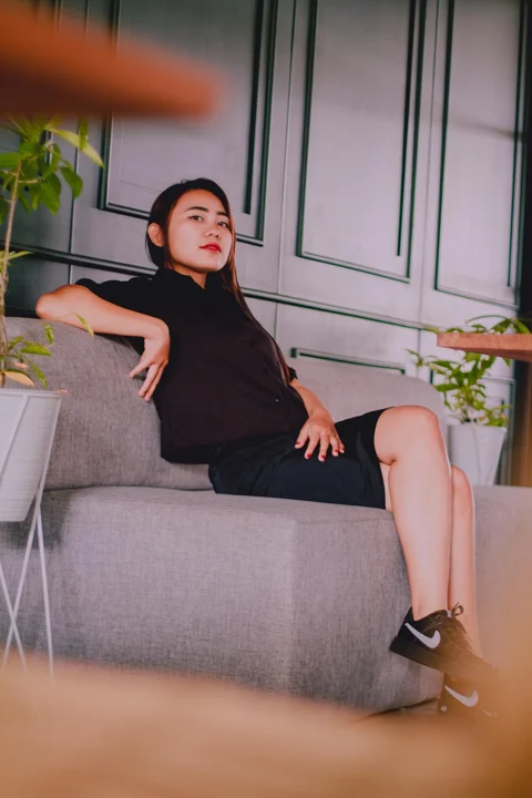 girl, fashion, sitting, couch