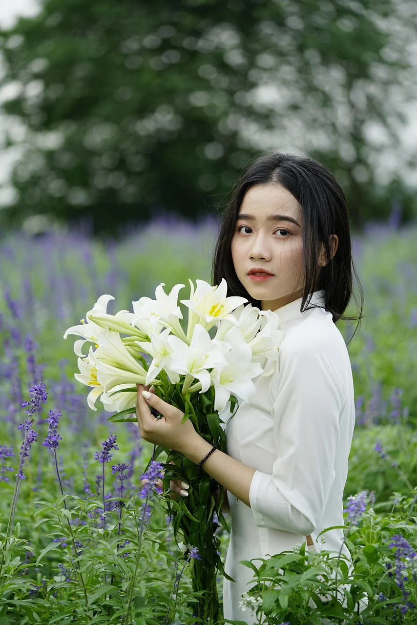 woman, beauty, lilies, portrait