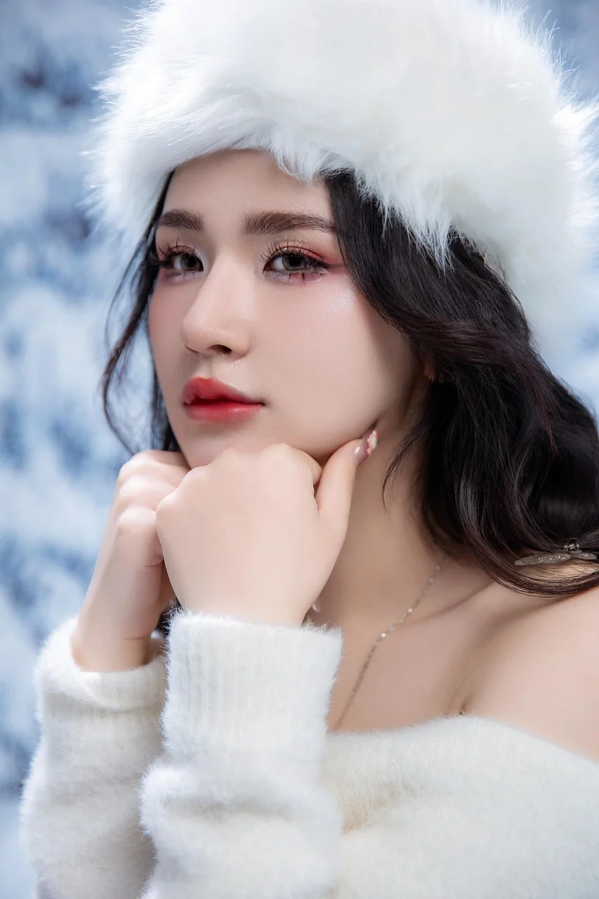 女人, 雪, 白色連身裙, 冬天