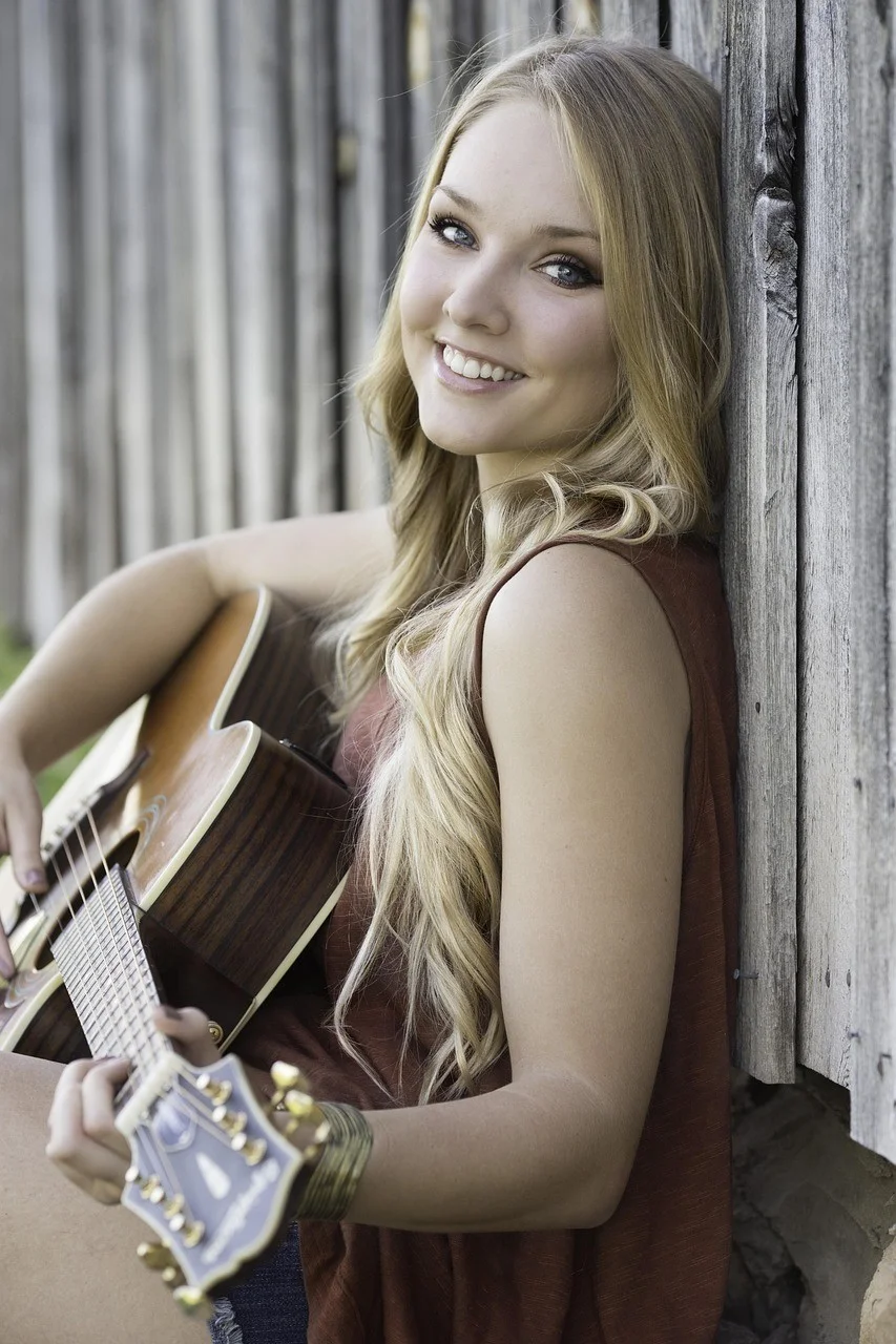 woman, guitar, music, playing guitar