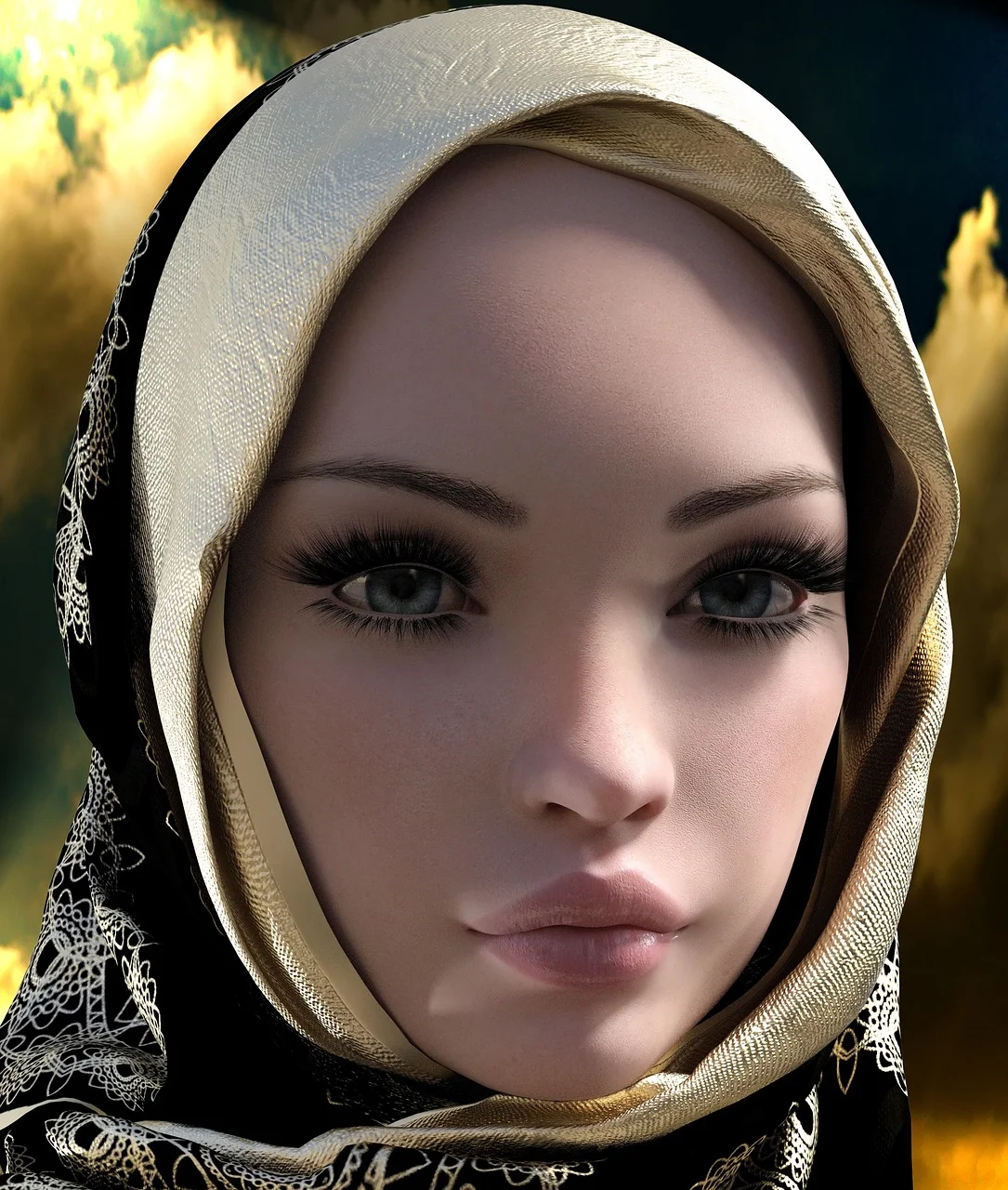 woman, headscarf, hijab, portrait