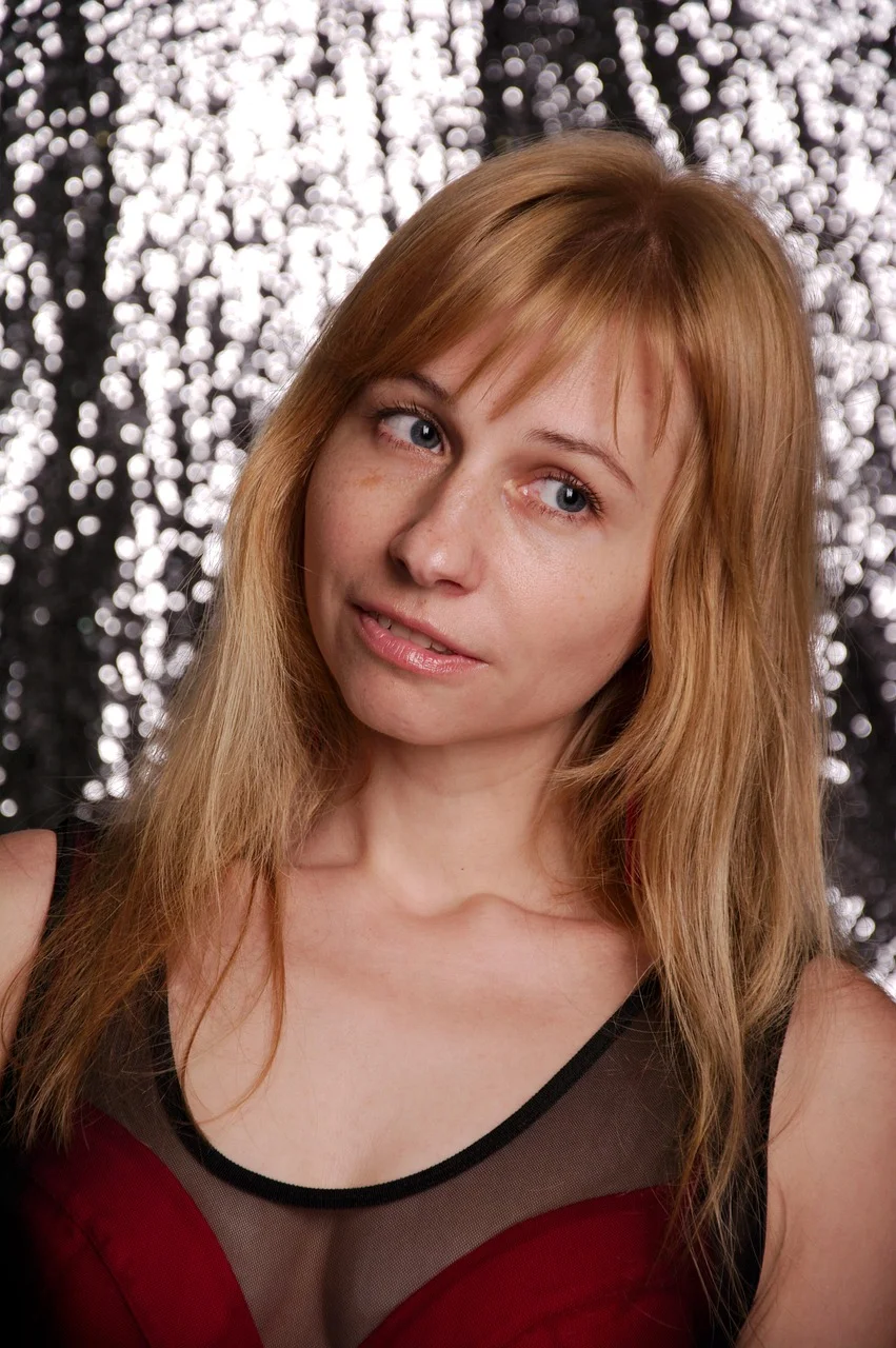 portrait, young woman, sequins, woman