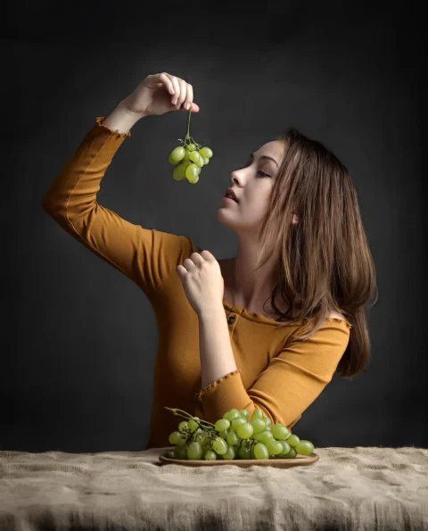girl, grapes, beauty, food