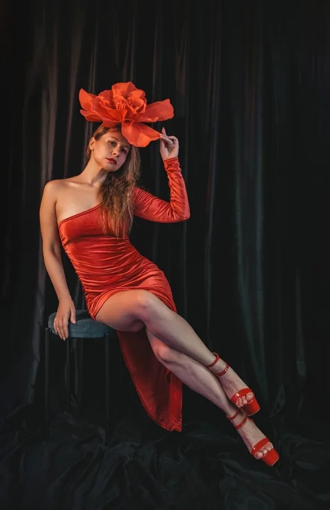 fashion, red dress, model, one shoulder dress