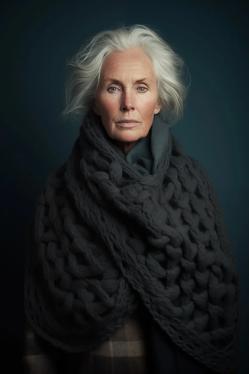 older woman, cozy fashion, elegant woman, silver hair