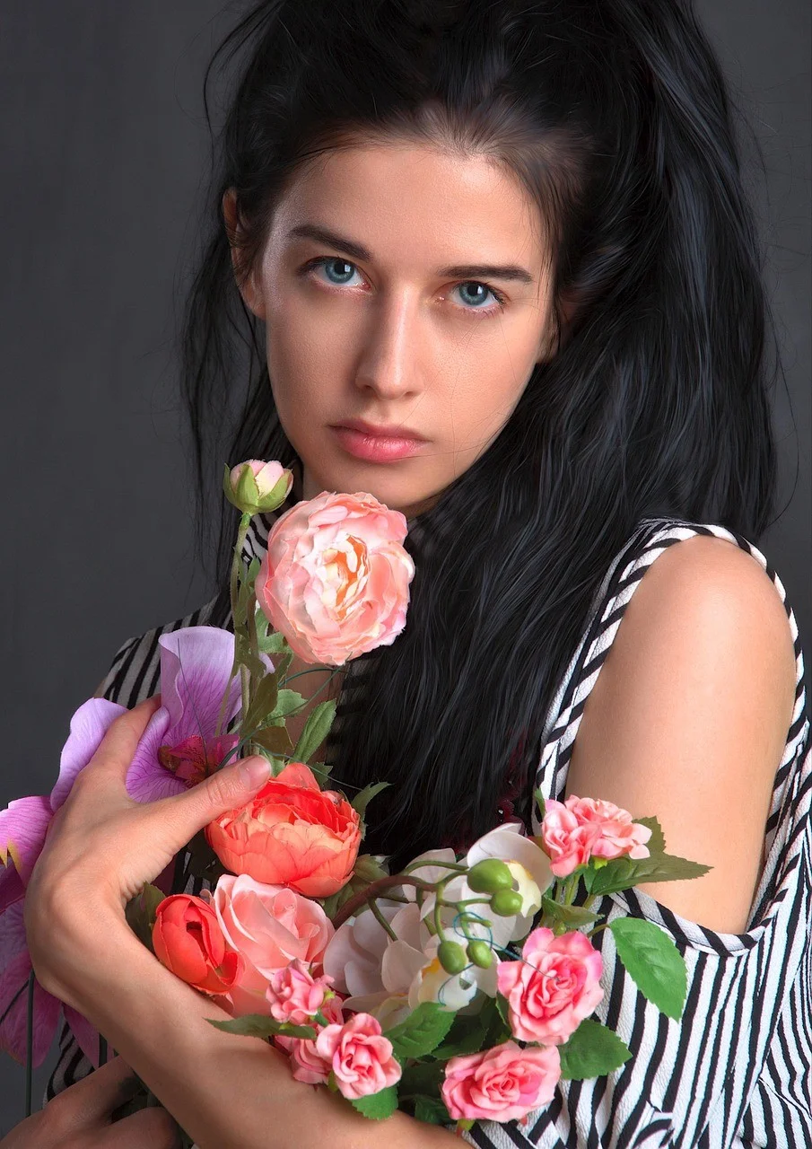 woman, portrait, flowers, beauty