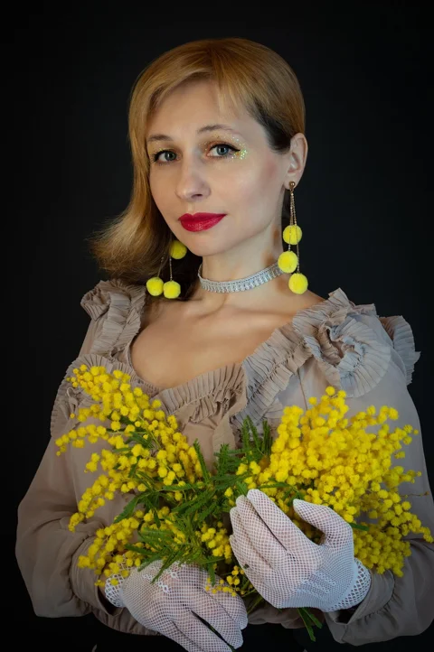 woman, flowers, portrait, yellow flowers