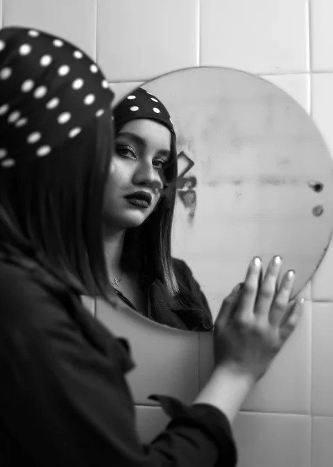 mirror, woman, bathroom, washroom