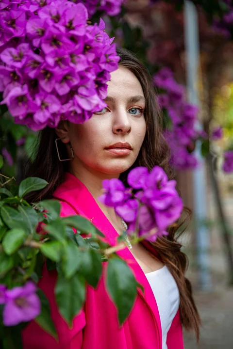 woman, portrait, flowers, model