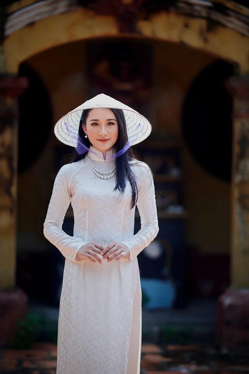 woman, portrait, ao dai, white dress