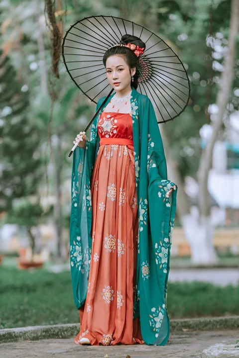 fashion, woman, chinese dress, parasol