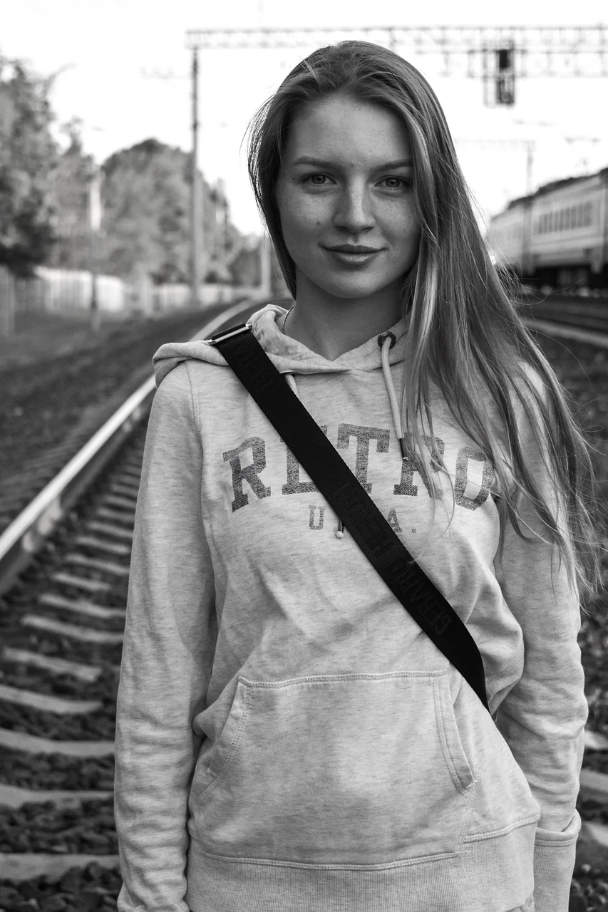 young woman, beautiful, portrait of a girl, railway