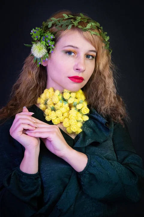 woman, flowers, pose, model