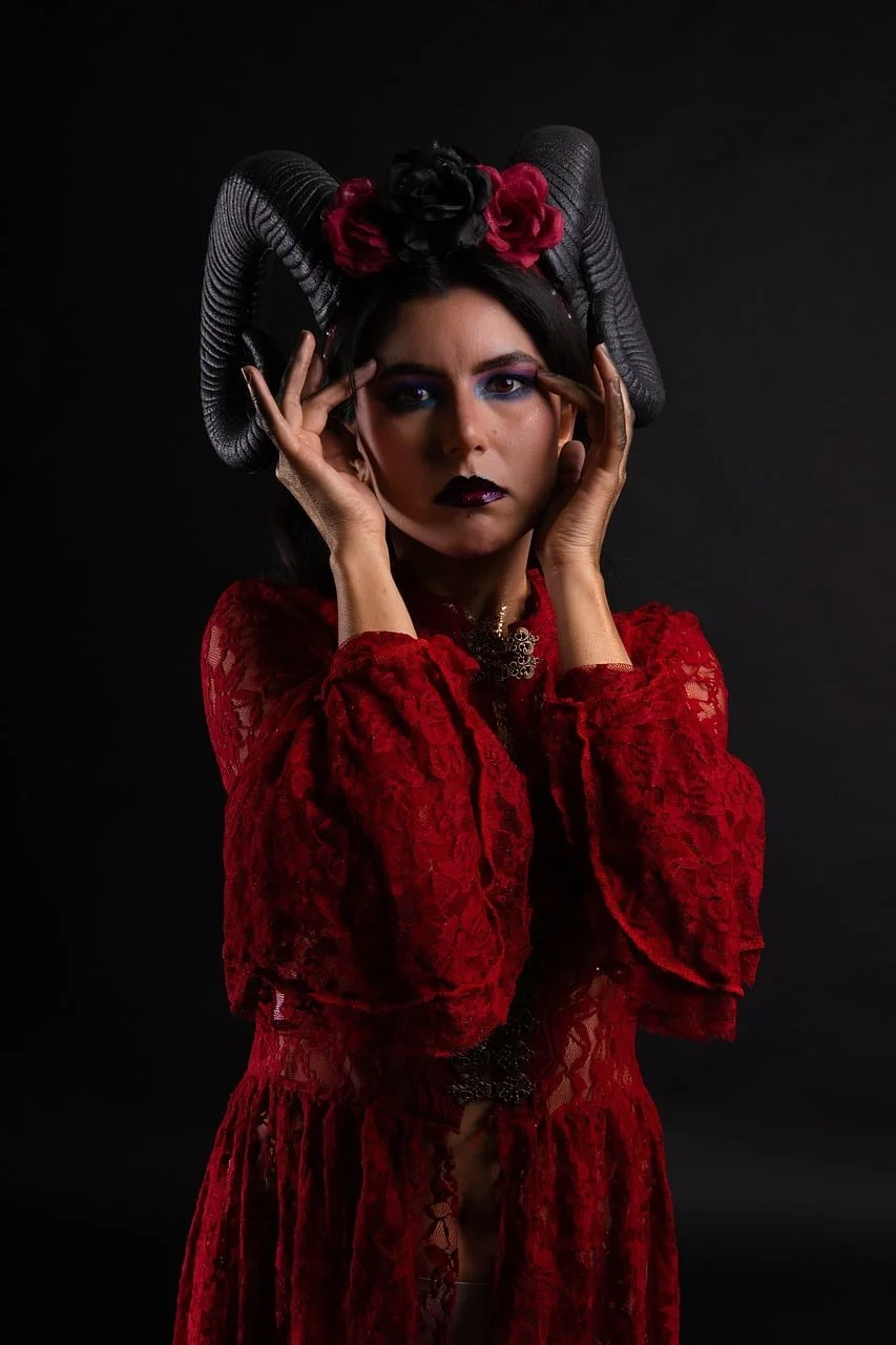 woman, black horns, portrait, model
