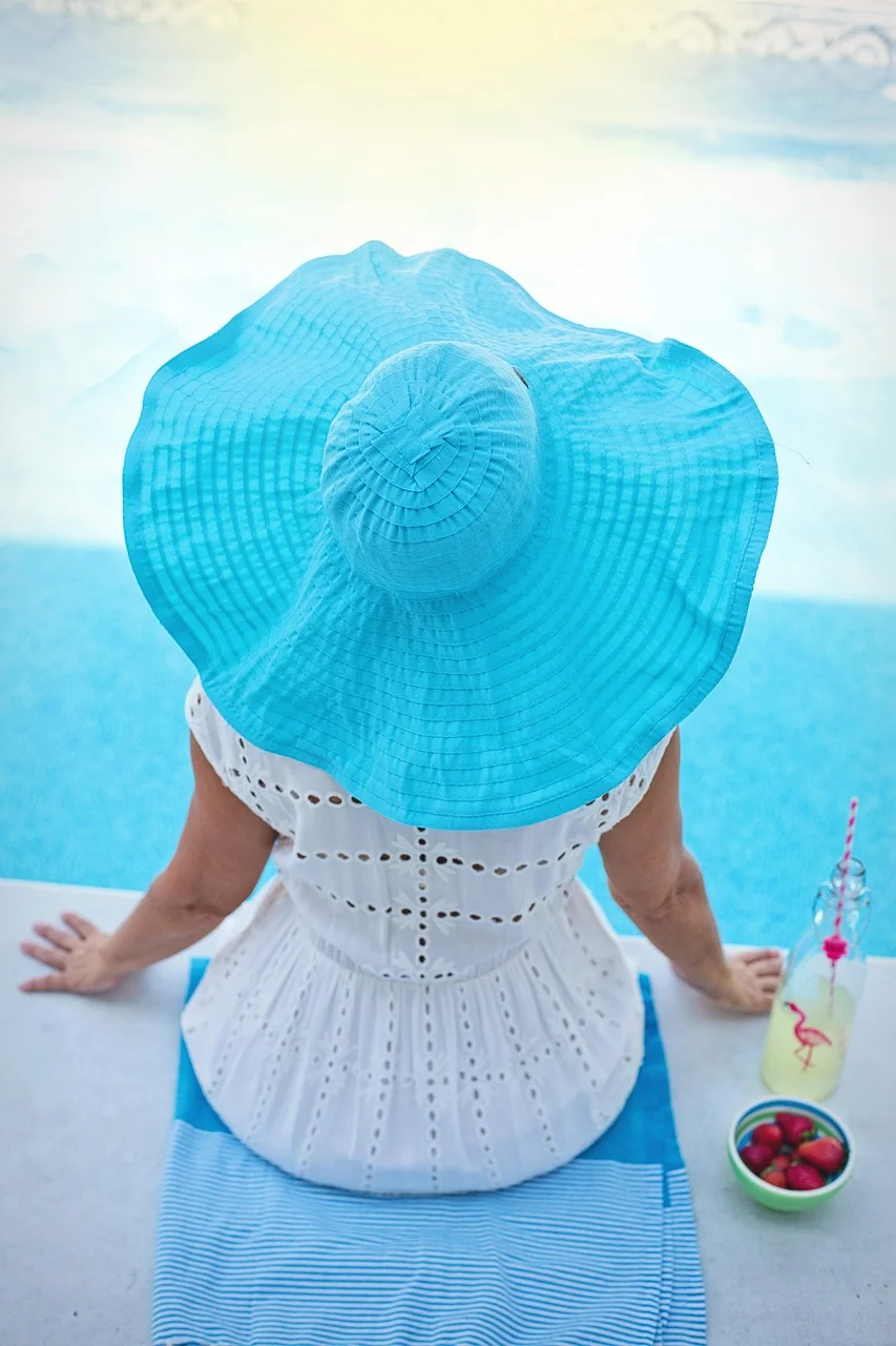 summer, pool, hat, woman