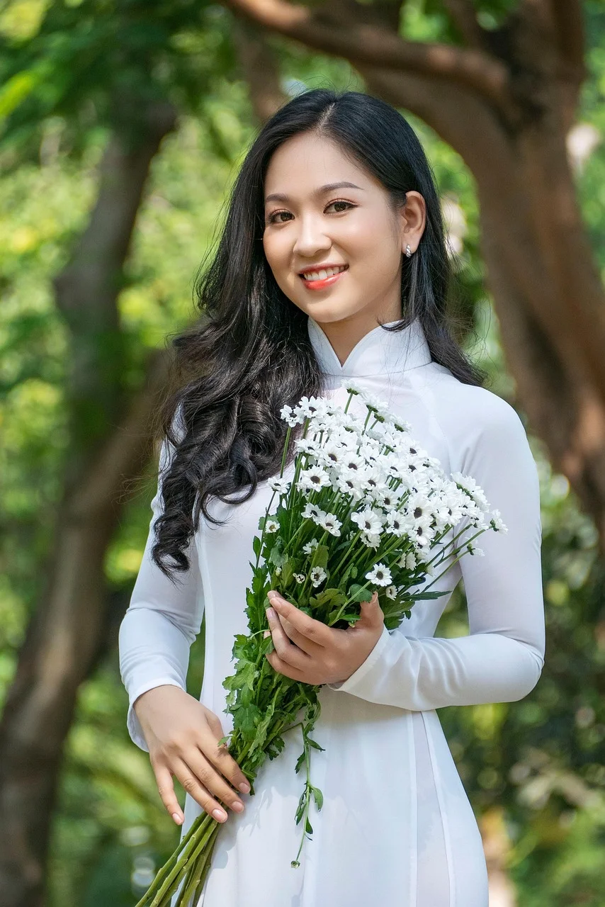 女性，人像，奥黛，白色连衣裙