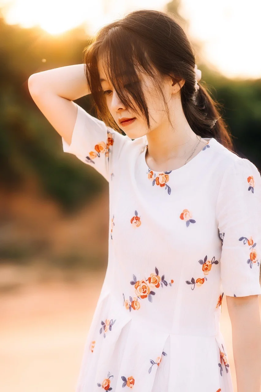 女性、ポートレート、ベトナム、夕日