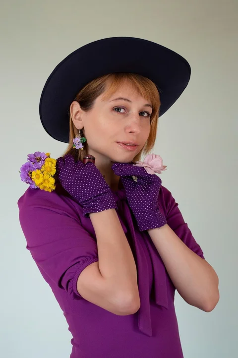 vintage, fashion, purple dress, portrait