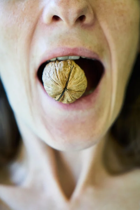 walnut, woman, food, taste