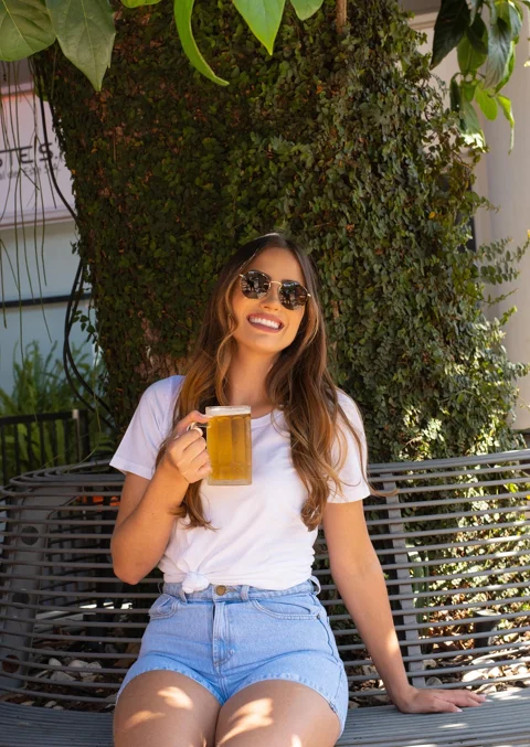 beer, woman, outdoors, portrait