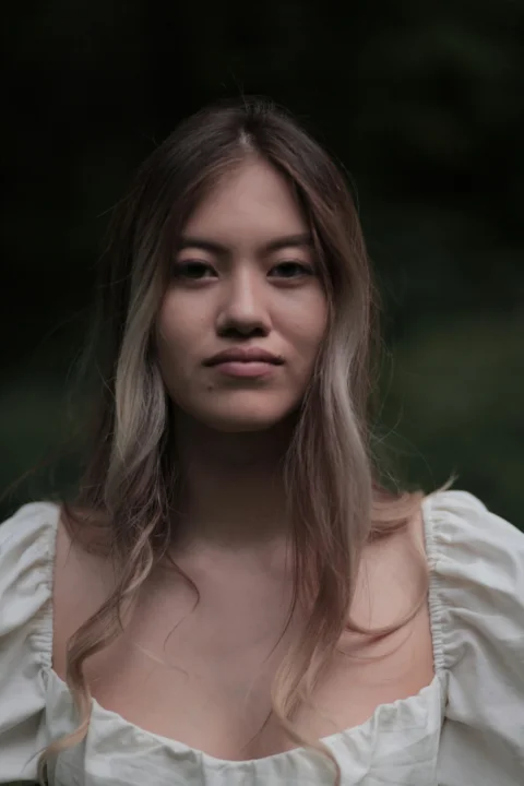 a woman with long hair