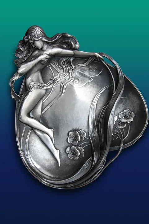 silver bowl, shell, art nouveau, secessionists