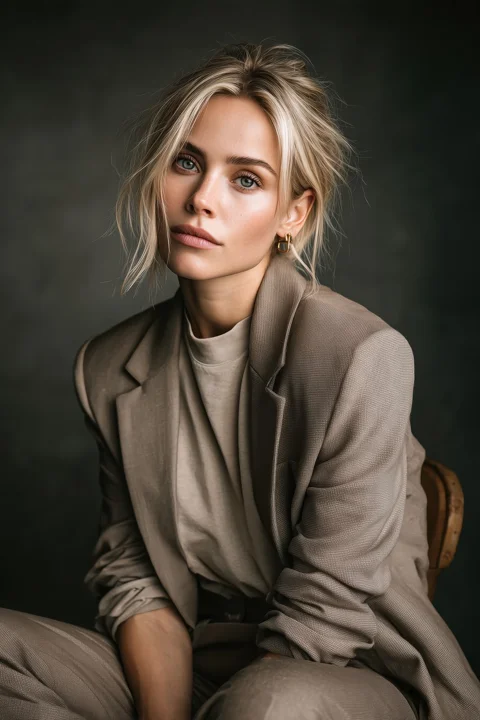 fashion portrait, elegant woman, muted tones, dramatic lighting