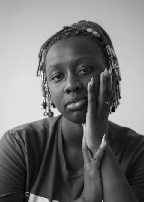 A portrait of a woman, in black and white