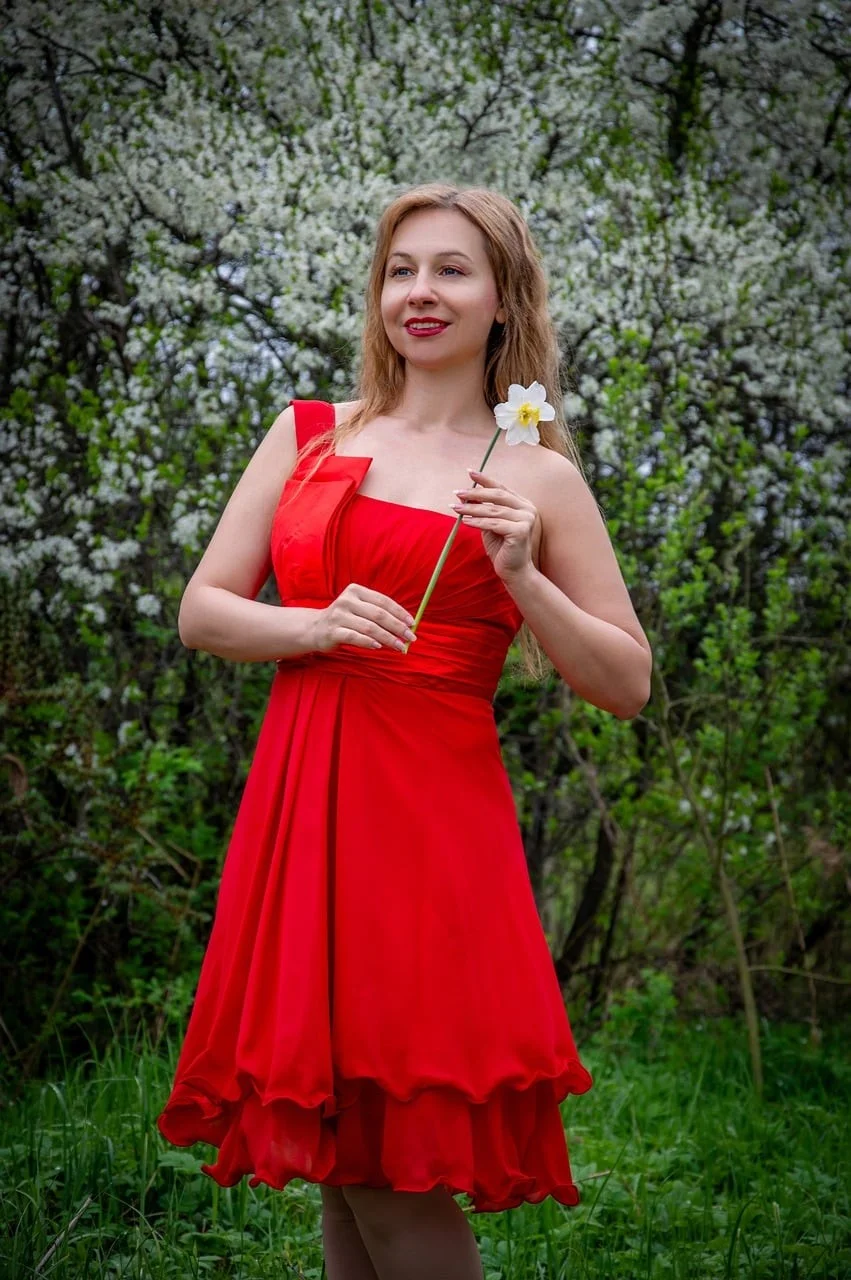 woman, spring, fashion, red dress