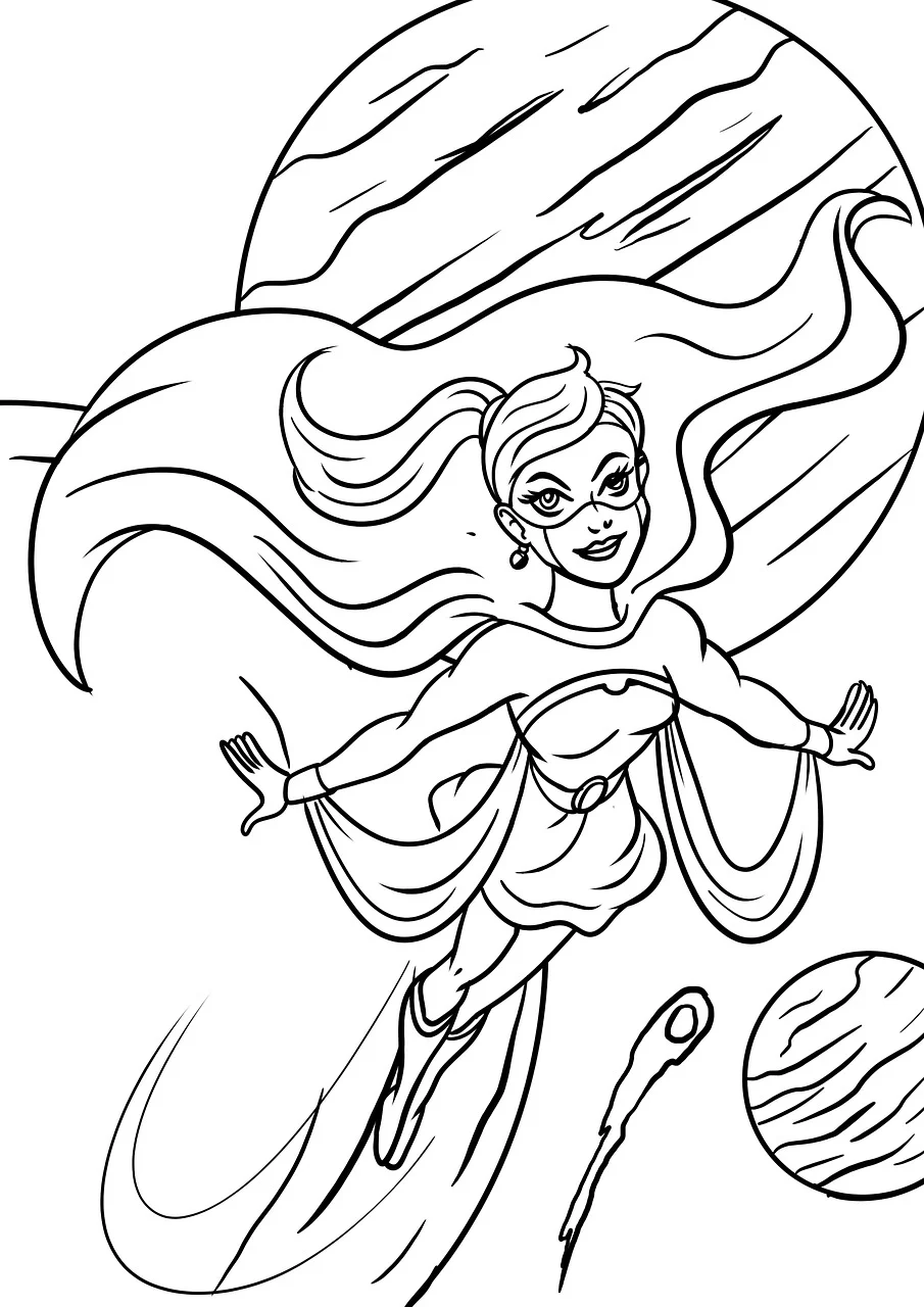 coloring page, superhero, super heroine, color in