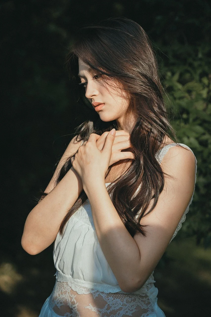 女性, 自然, 日差し, 草