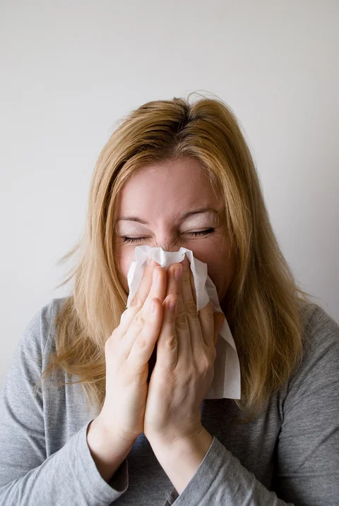 woman, sneeze, blowing nose, influenza