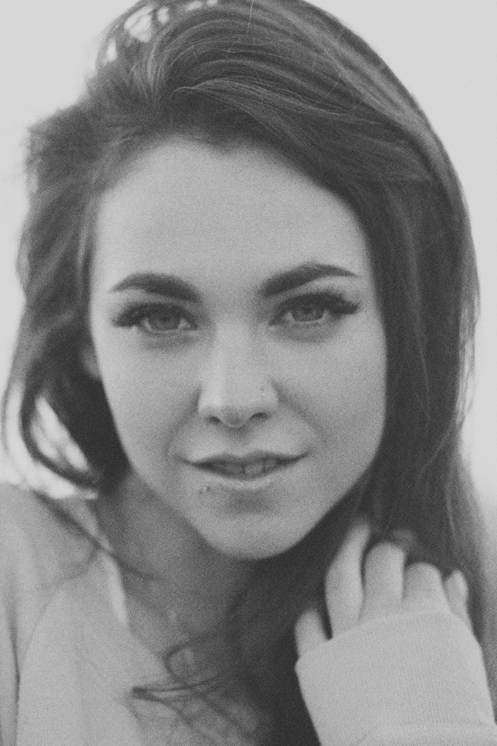 A black and white photo of a woman
