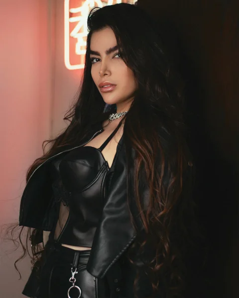 woman in black leather jacket