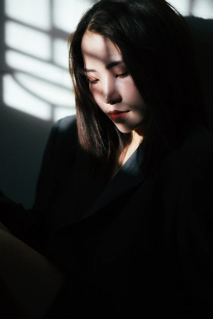 woman, portrait, model, black coat