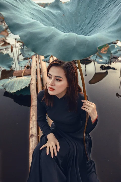 woman, model, portrait, black dress