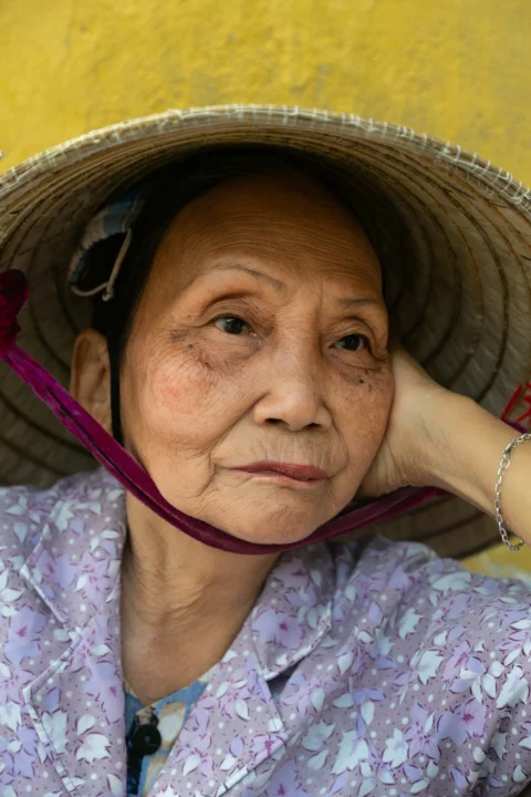 A woman with a hat on her head