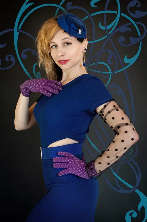 woman, hat, gloves, retro
