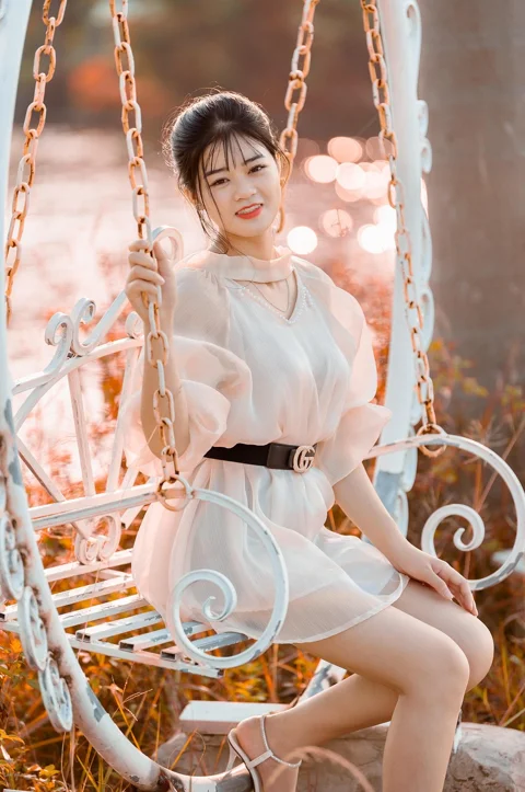 woman, swing, park, beauty